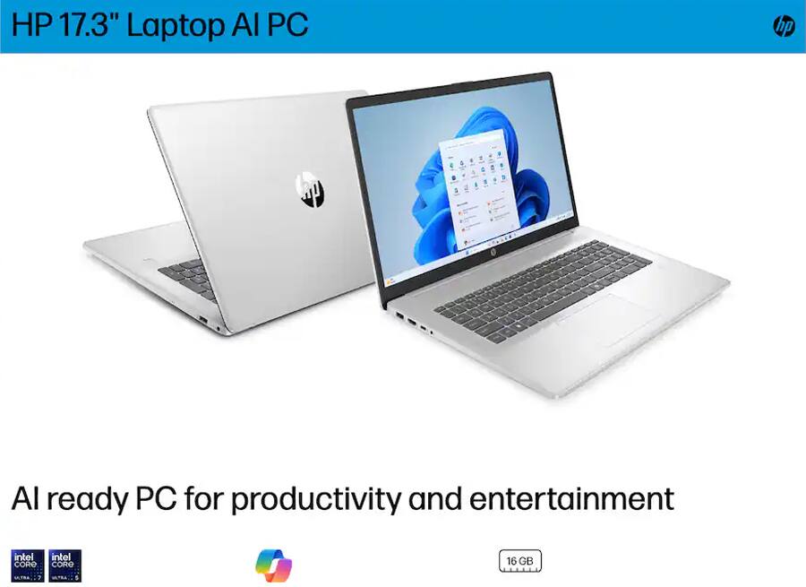 HP 17.3" Laptop AI PC

AI ready PC for productivity and entertainment

Intel Core

16 GB
