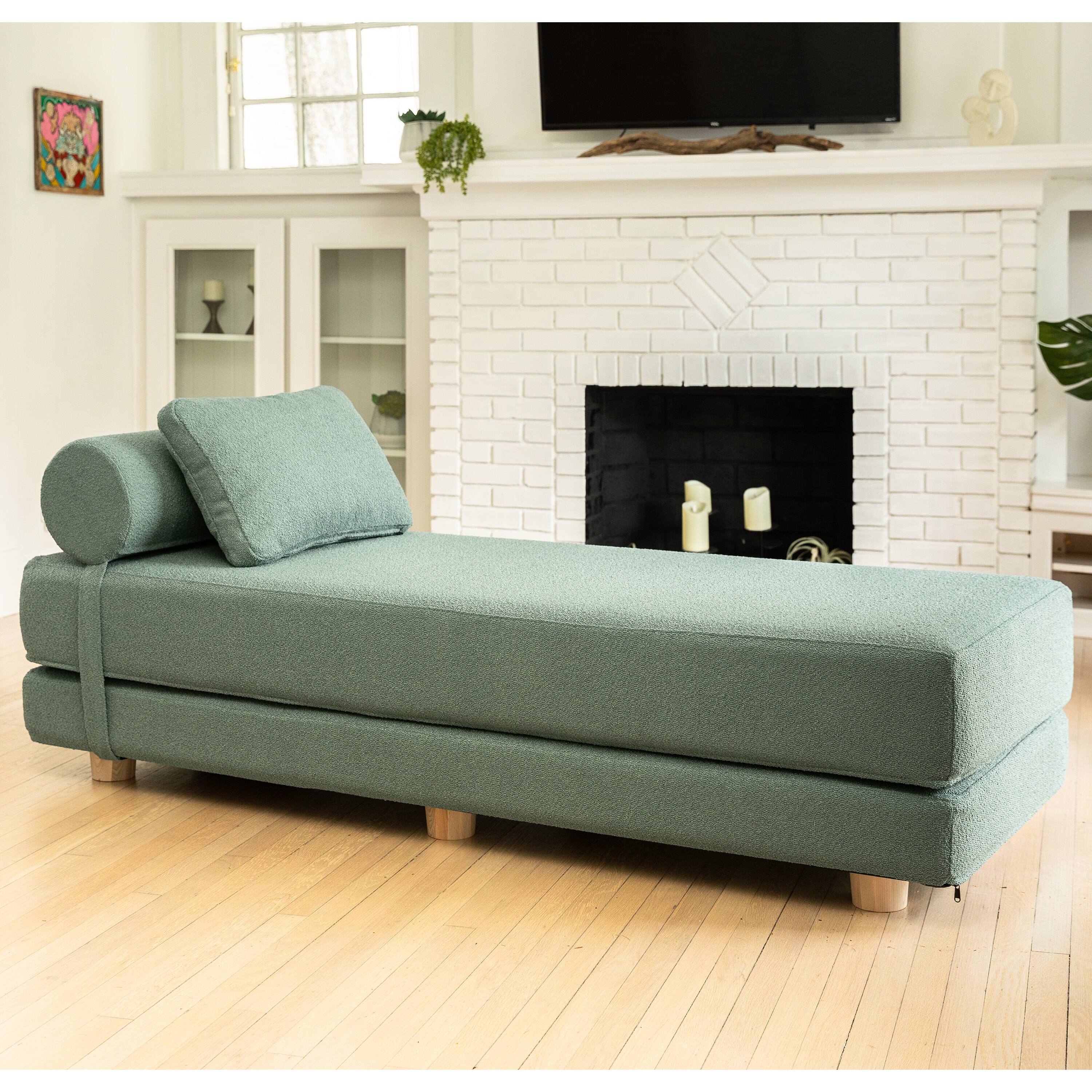 Angle. Jaxx - Jaxx Avida Daybed Fold Out Queen Sleeper, Premium Boucle: Green - Green.