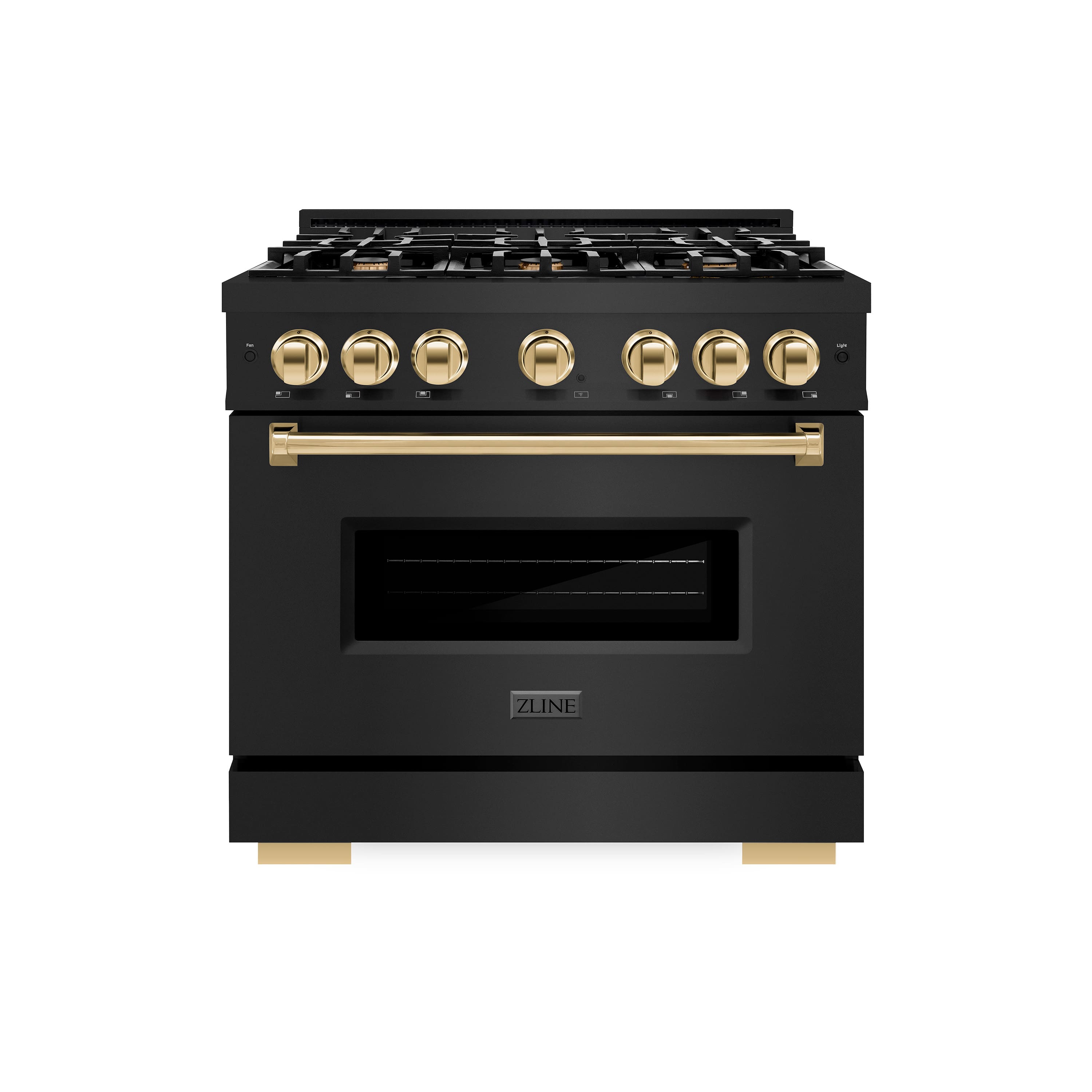 Front. ZLINE - Autograph 36" Classic Black Stainless Gas Range w/ 6 Burners & Gold Accents (CGRBZ-36-G) - Black Stainless Steel.