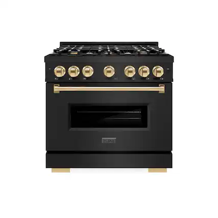Front. ZLINE - Autograph 36" Classic Black Stainless Gas Range w/ 6 Burners & Gold Accents (CGRBZ-36-G) - Black Stainless Steel.