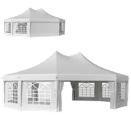 Outsunny - 29 x 21 ft Party Tent, Outdoor Wedding Tent with Sidewalls, 2 Doors and 8 Windows for Party - White