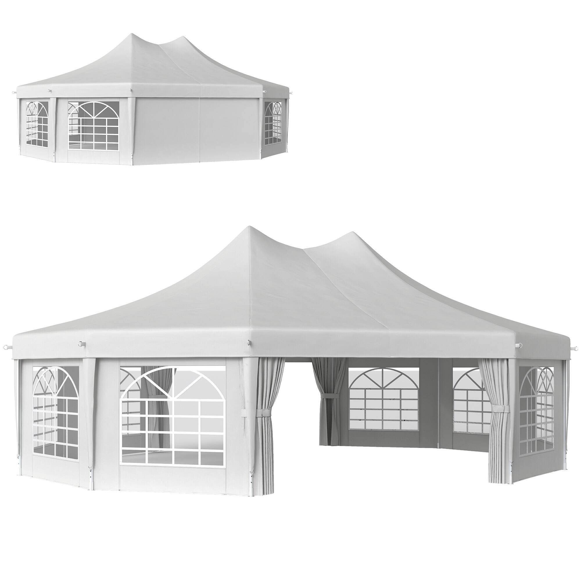 Front. Outsunny - 29 x 21 ft Party Tent, Outdoor Wedding Tent with Sidewalls, 2 Doors and 8 Windows for Party, White - White.
