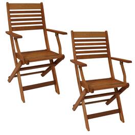 Sunnydaze - Meranti Wood Folding Patio Dining Armchair - Set of 2 - Brown