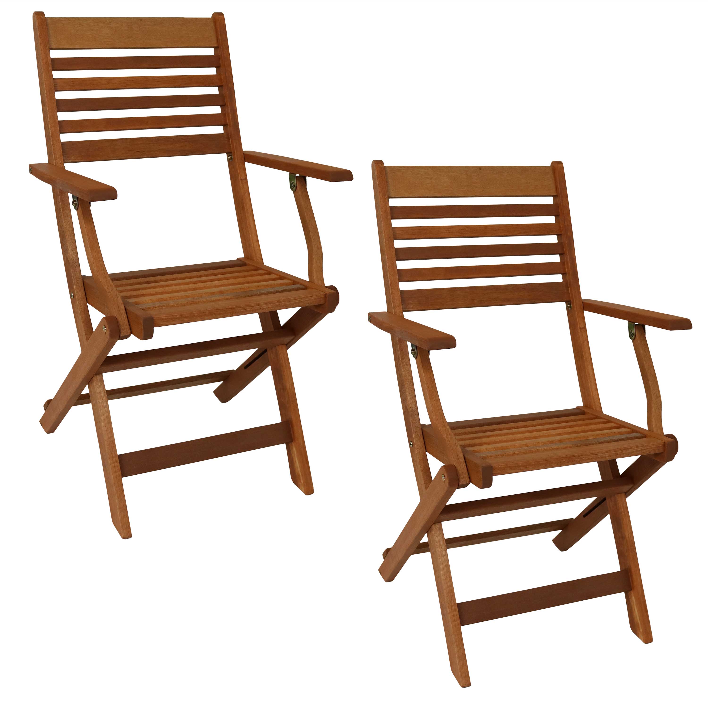 Front. Sunnydaze - Meranti Wood Folding Patio Dining Armchair - Set of 2 - Brown.