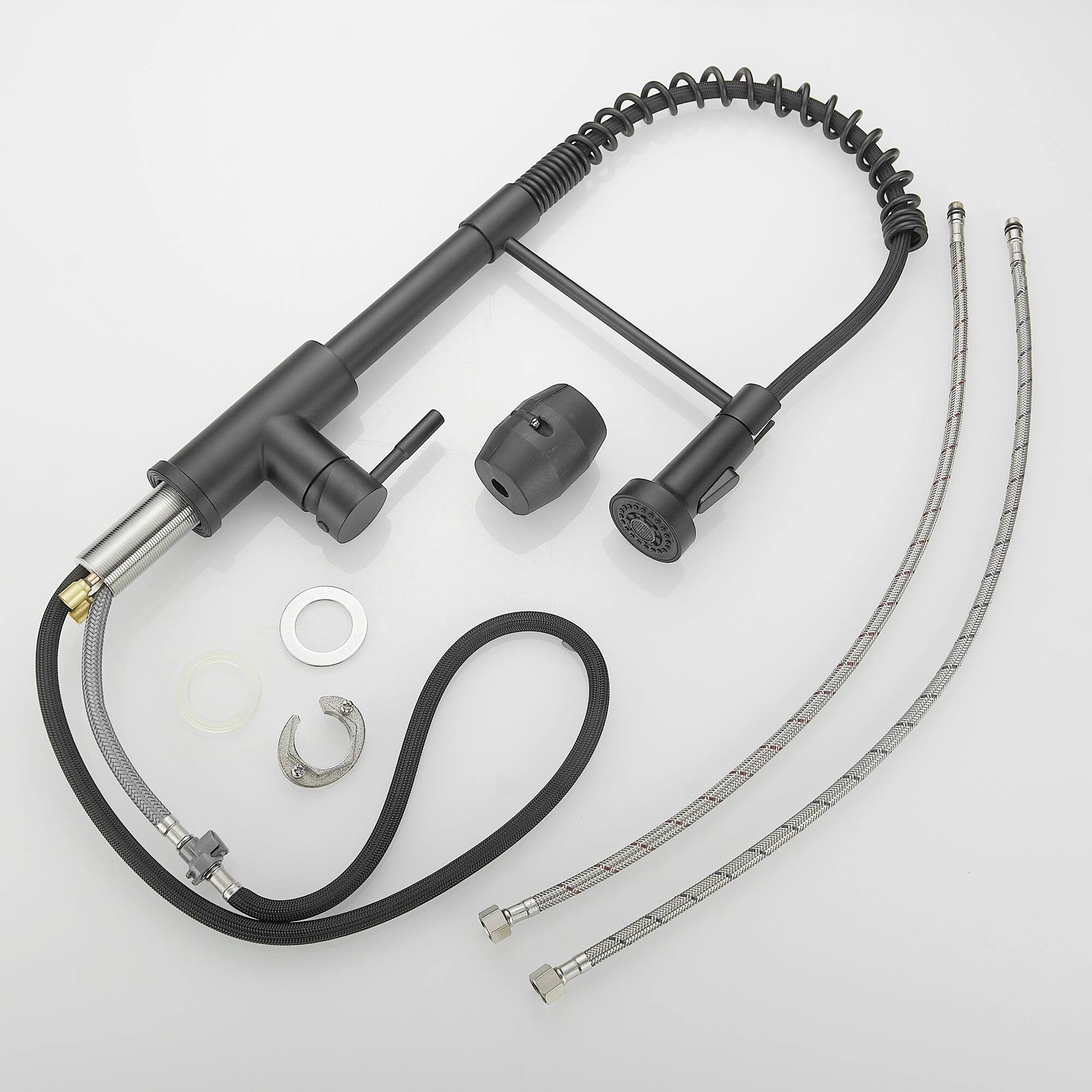 Alt View 2. Boyel Living - Matte Black Single Handle Pull Down Sprayer Kitchen Faucet Stainless Steel with Water Supply Hoses - Matte Black.