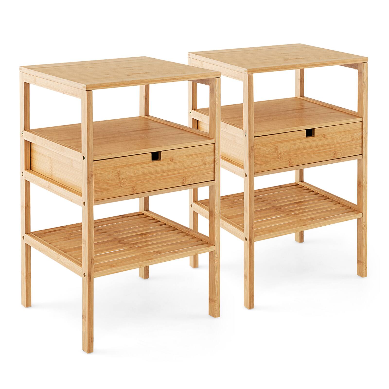 Alt View 19. Costway - Bamboo Nightstands Set of 2 with  Pull-out Drawer and Storage Shelf  Wood - Natural.