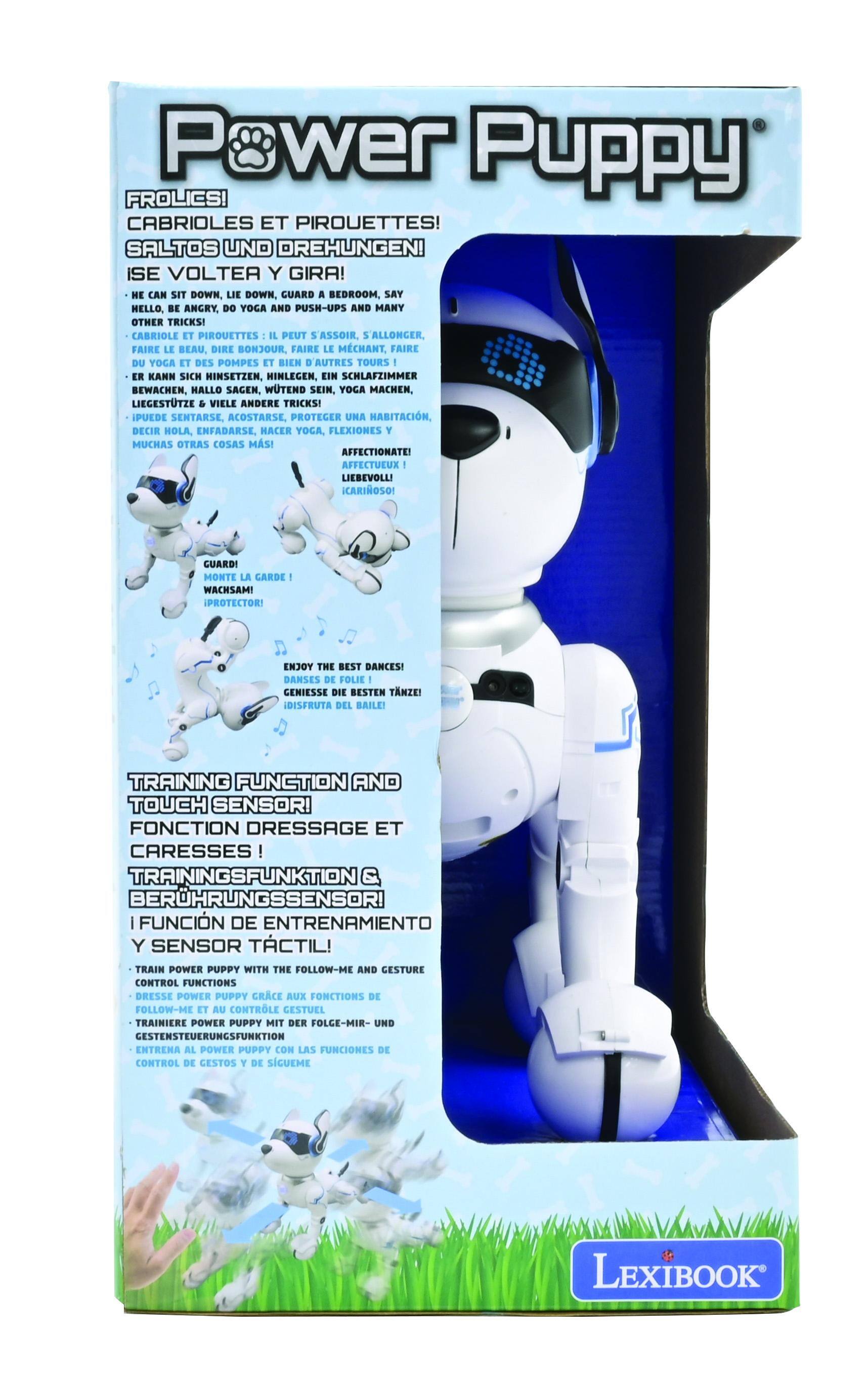 **Power Puppy**

**FROLICS!**  
**CABRIOLES ET PIROUETTES!**  
**SALTOS UND DREHUNGEN!**  
**¡SE VOLTEA Y GIRA!**

- He can sit down, lie down, guard a bedroom, say hello, be angry, do yoga and push-ups and many other tricks!  
- **CABRIOLE ET PIRQUETTES : IL PEUT S'ASSOIR, S'ALLONGER, FAIRE LE BEAU, DIRE BONJOUR, FAIRE LE MÉCHANT, FAIRE DU YOGA ET DES POMPES ET BIEN D'AUTRES TOURS!**  
- **ER KANN SICH HINSETZEN, HINLEGEN, EIN SCHLAFZIMMER BEWACHEN, HALLO SAGEN, WUTEND SEIN, YOGA MACHEN, LIEGESTÜZE & VIELE ANDERE TRICKS!**  
- **IPUEDE SENTARSE, ACOSTARSE, PROTEGER UNA HABITACIÓN, DECIR HOLA, ENFADARSE, HACER YOG