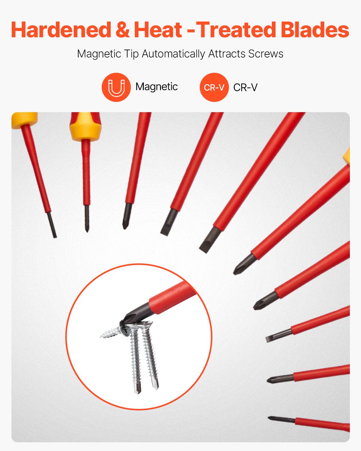 Hardened & Heat-Treated Blades  
Magnetic Tip Automatically Attracts Screws  

Magnetic  
CR-V  
CR-V