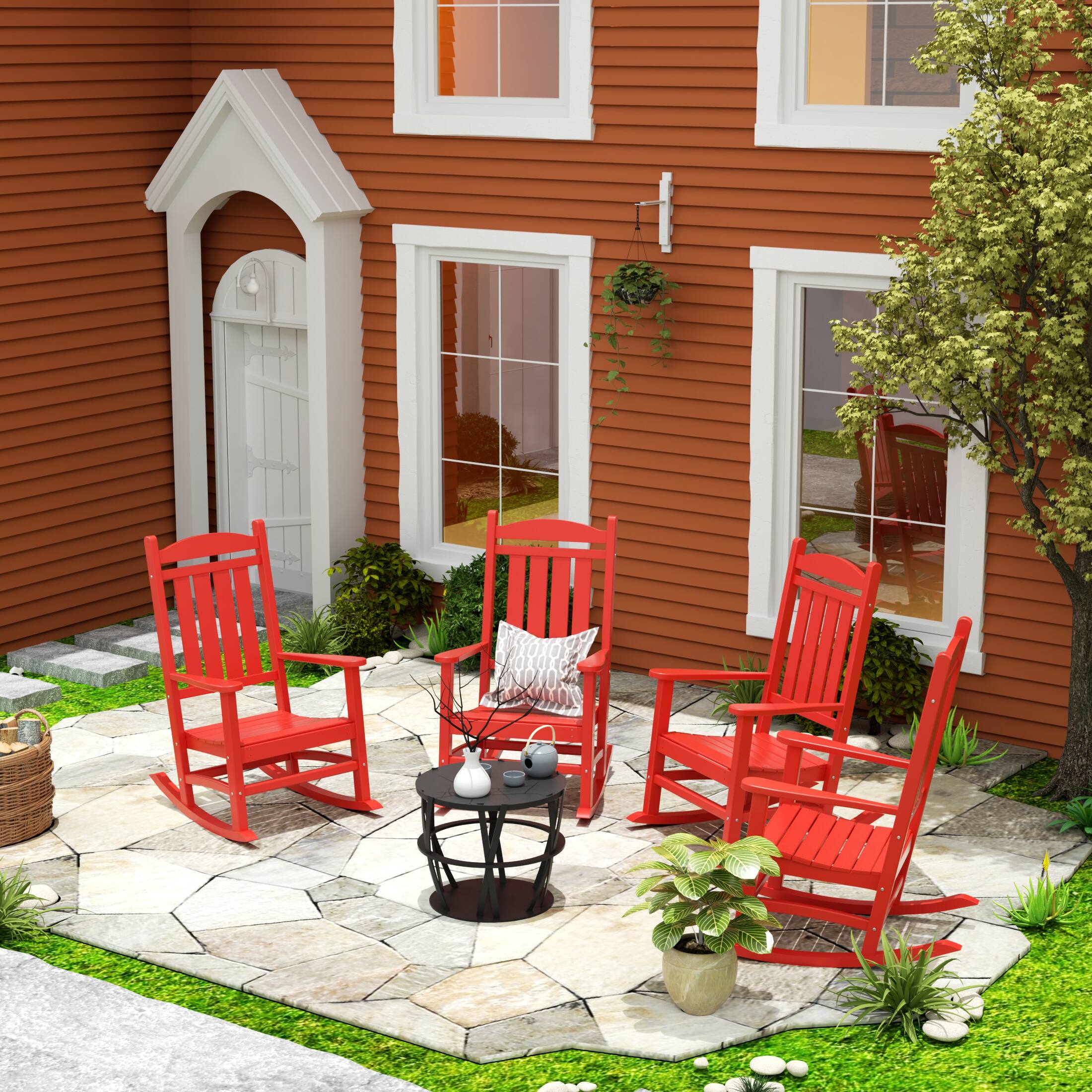 Angle. WestinTrends - WestinTrends Malibu Outdoor Patio Poly Classic Porch Rocking Chair (Set of 4) - Red.
