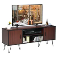 Costway - 59'' TV Stand Entertainment Center Media Console Storage Cabinet Shelf - Teak - Front_Zoom