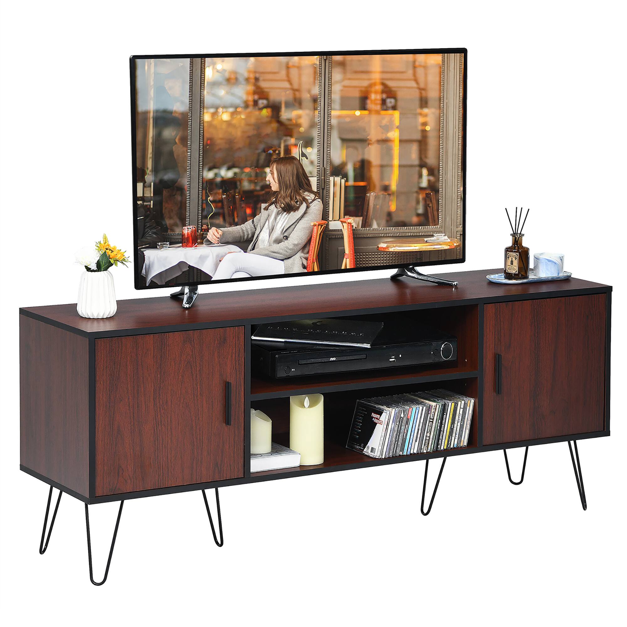 Front. Costway - 59'' TV Stand Entertainment Center Media Console Storage Cabinet Shelf - Teak.