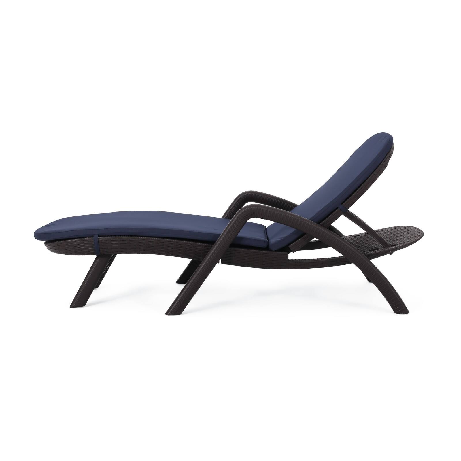 Alt View 5. Ecooso - Weather-Resistant Plastic Chaise Lounge with Wicker-Like Texture, Cushion, Ergonomic Design, and Stable Support Frame - Dark Brown.