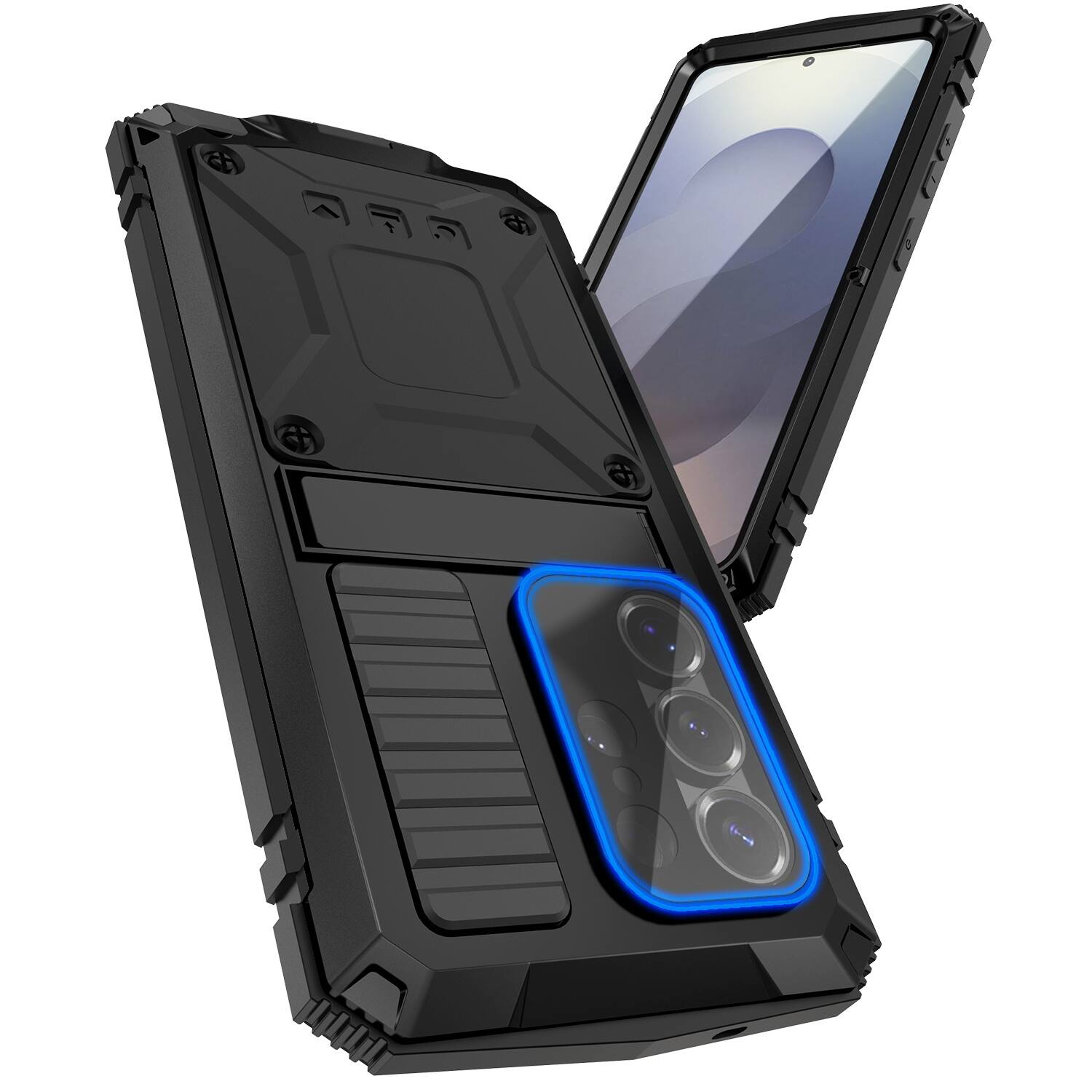 Angle. Dteck - For Samsung Galaxy S26 Ultra Case Outdoor Sports Kickstand Rugged Heavy Duty Full Body Cover Built in Screen Protector - Black.