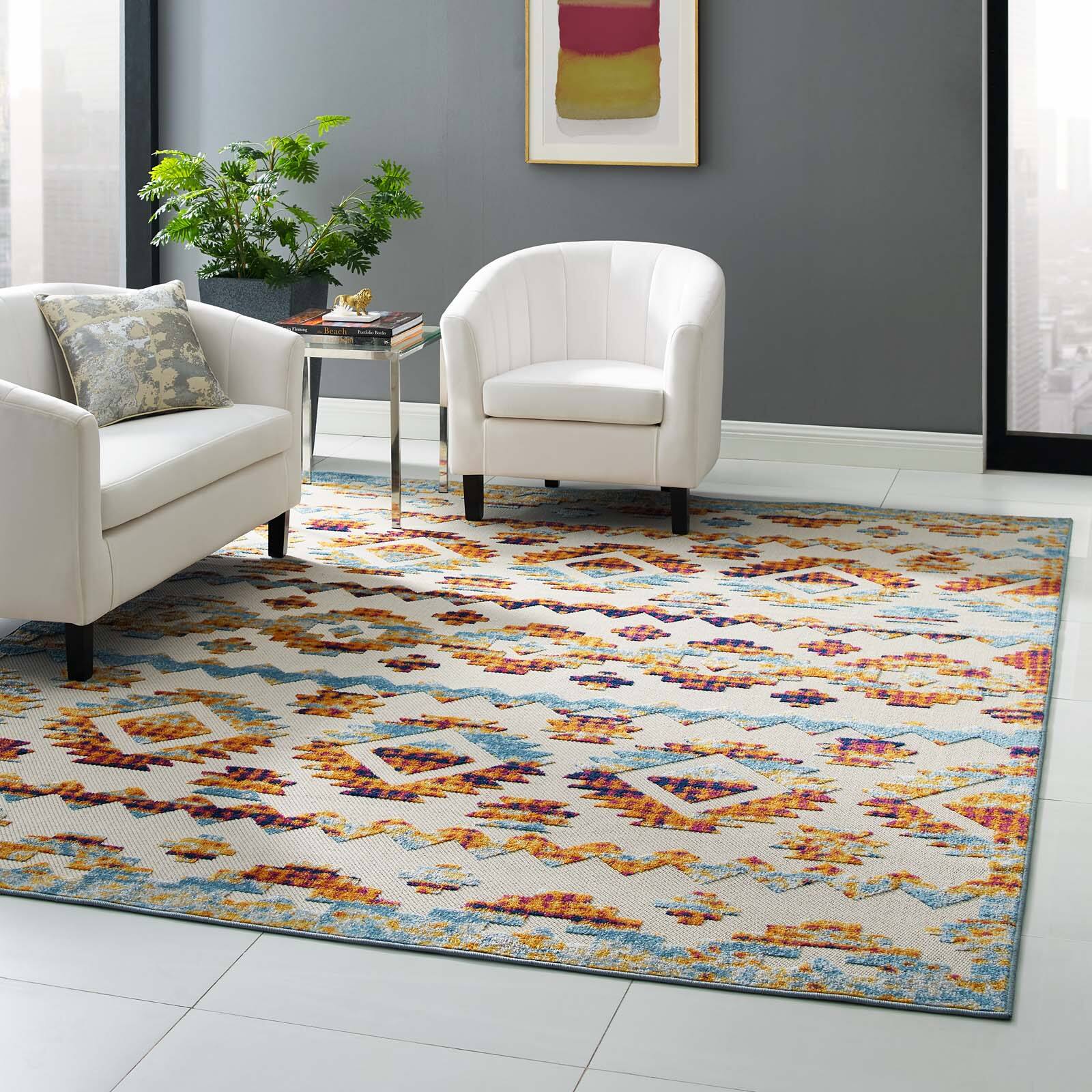 Front. Modway - Reflect Takara Abstract Diamond Moroccan Trellis Indoor and Outdoor Area Rug - Multicolored.