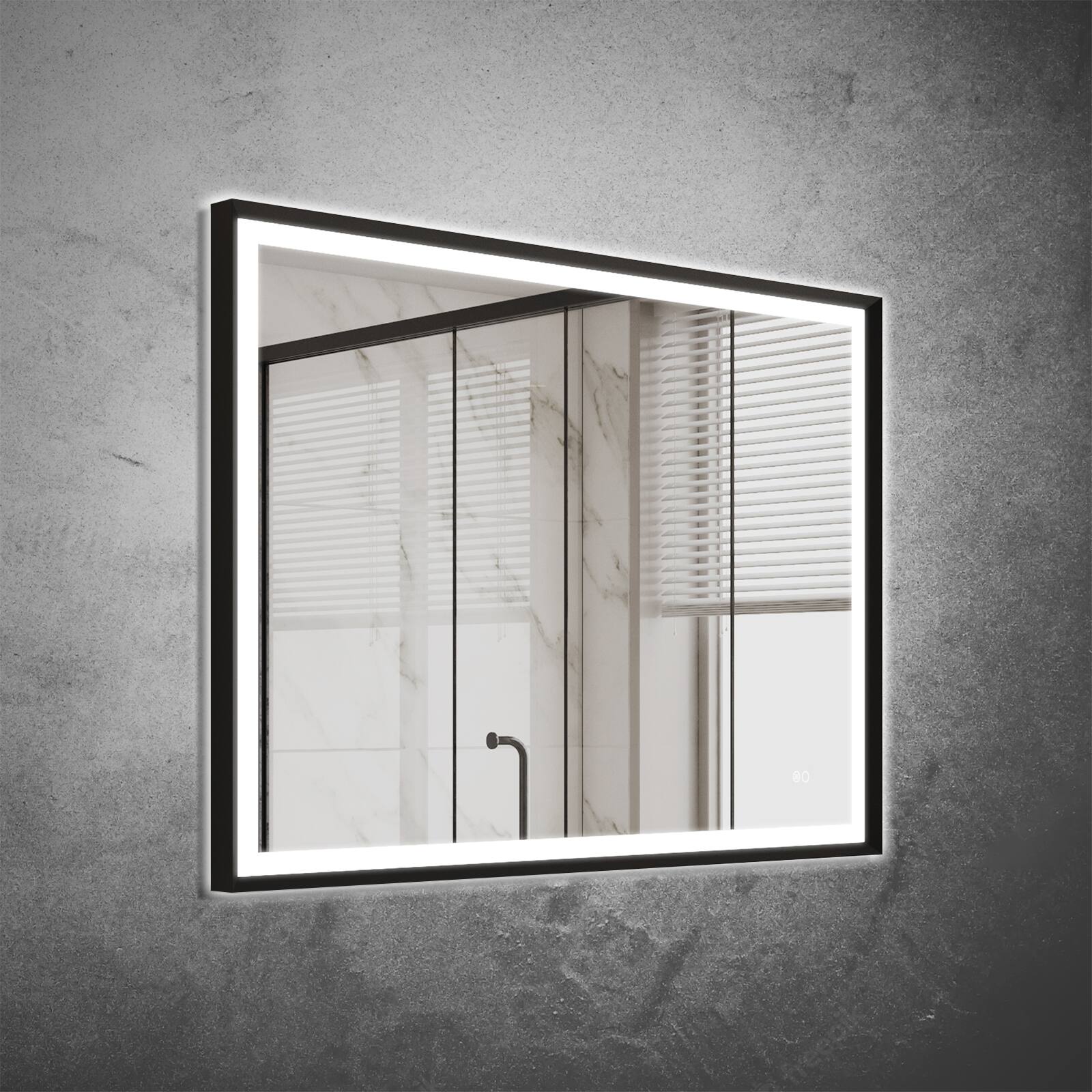 Back. WELLFOR - 48 in W x 36 in. H Rectangular Single Aluminum Framed Anti-Fog LED Light Wall Bathroom Vanity Mirror - Matte Black.