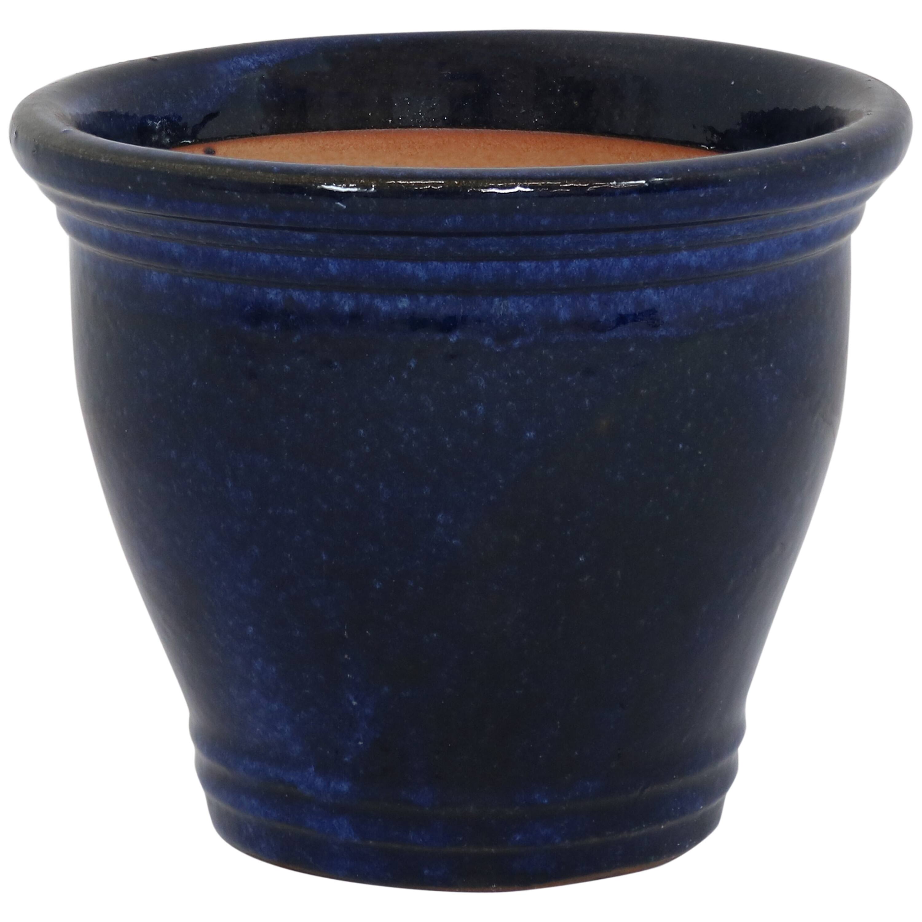 Alt View 5. Sunnydaze - 11” Round Studio Planters with Saucers - Imperial Blue.