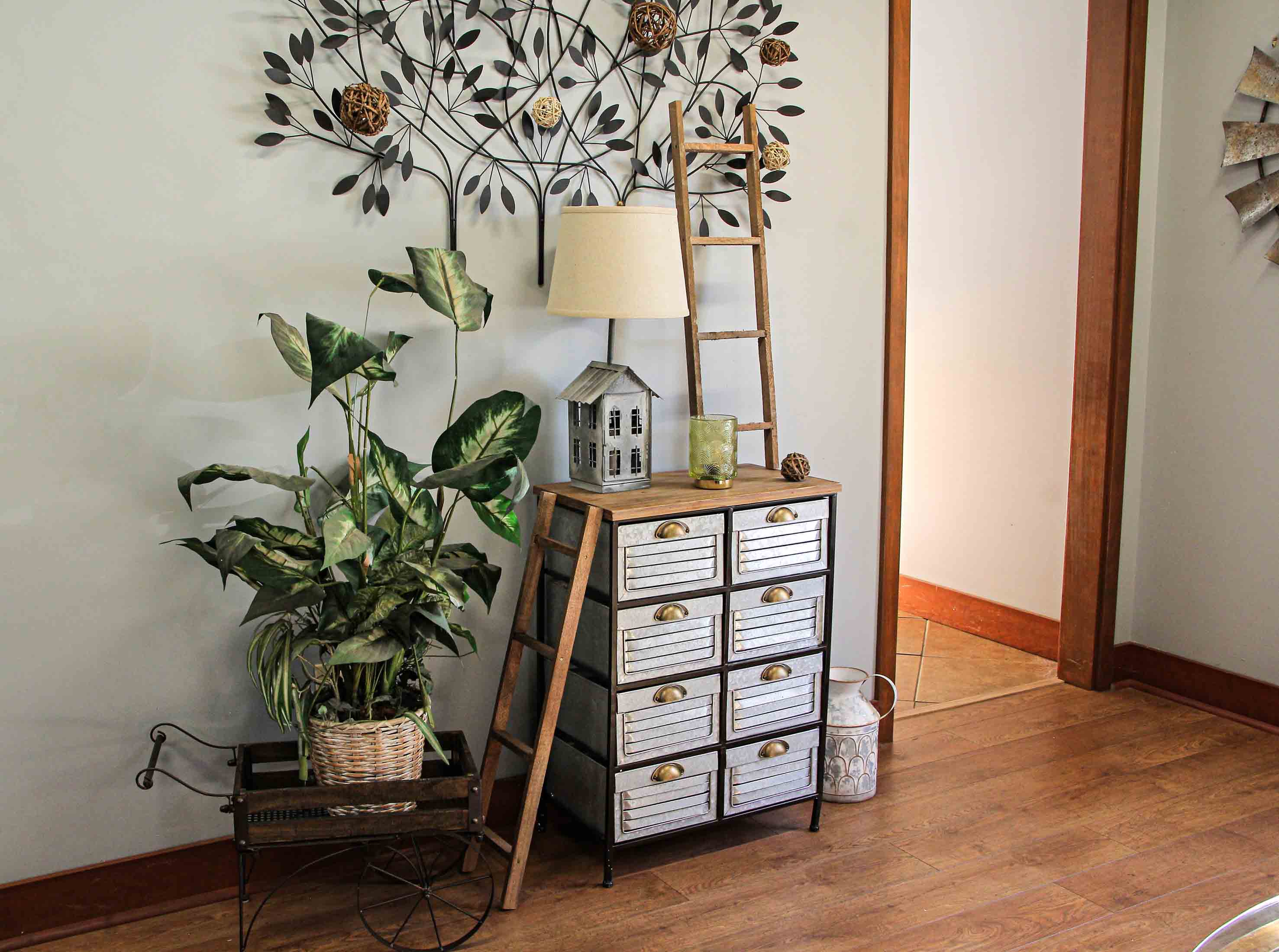 Alt View 3. Zeckos - Rustic Zinc Dual Table Lamp And Accent Light Mid Century Modern Farmhouse Decor - Grey.