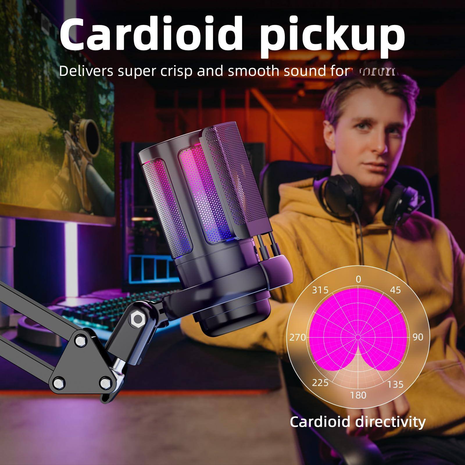 Cardioid pickup  
Delivers super crisp and smooth sound for recording  

Cardioid directivity