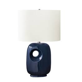 Luckbyte - 26 Inch Blue Ceramic Table Lamp Ivory Cream Shade Contemporary Modern Lighting