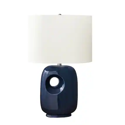 Front. Luckbyte - 26 Inch Blue Ceramic Table Lamp Ivory Cream Shade Contemporary Modern Lighting.