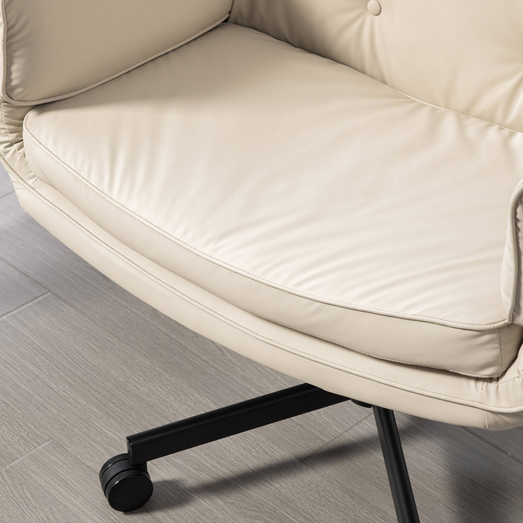 Alt View 7. Forest'nSky - Wide Cross-Legged Office Chair with Adjustable Headrest, Arms & Wheels, Swivel PU Task Chair for Makeup, Gaming,Beige - Beige.
