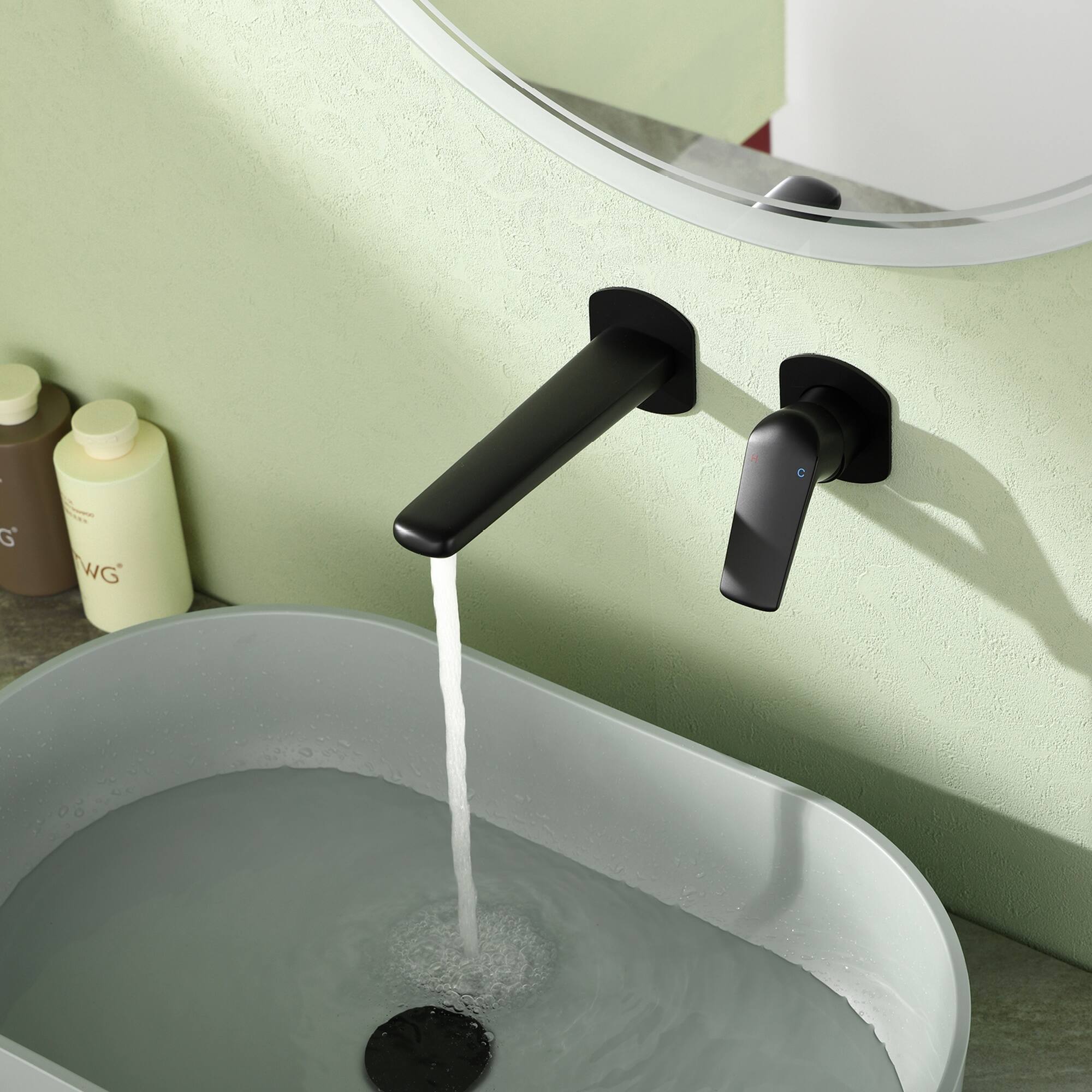 Alt View 1. Boyel Living - Matte Black Wall Mounted Bathroom Faucet Solid Brass Single Handle - Matte Black.