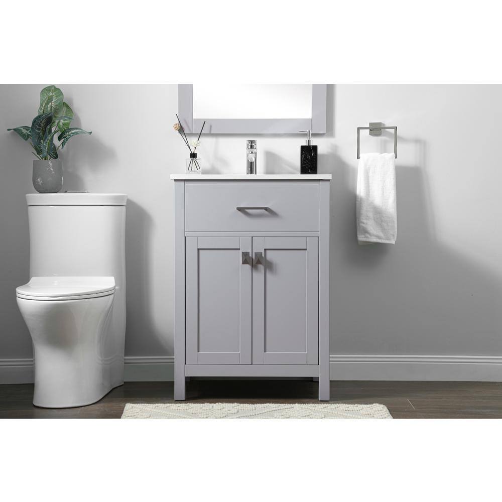 Front. Elegant Kitchen and Bath - 24 Inch SIngle Bathroom Vanity In Grey - Grey.