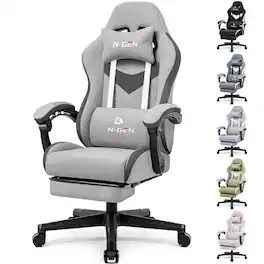 Neo Chair - Gaming Chair, Ergonomic Breathable Fabric Chair with Reclining Backrest, Footrest & High-Density Foam - Gray