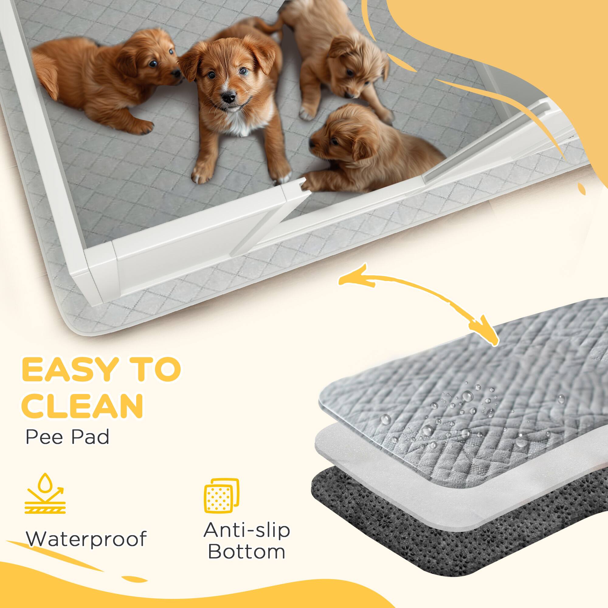 EASY TO CLEAN  
Pee Pad  
Waterproof  
Anti-slip Bottom