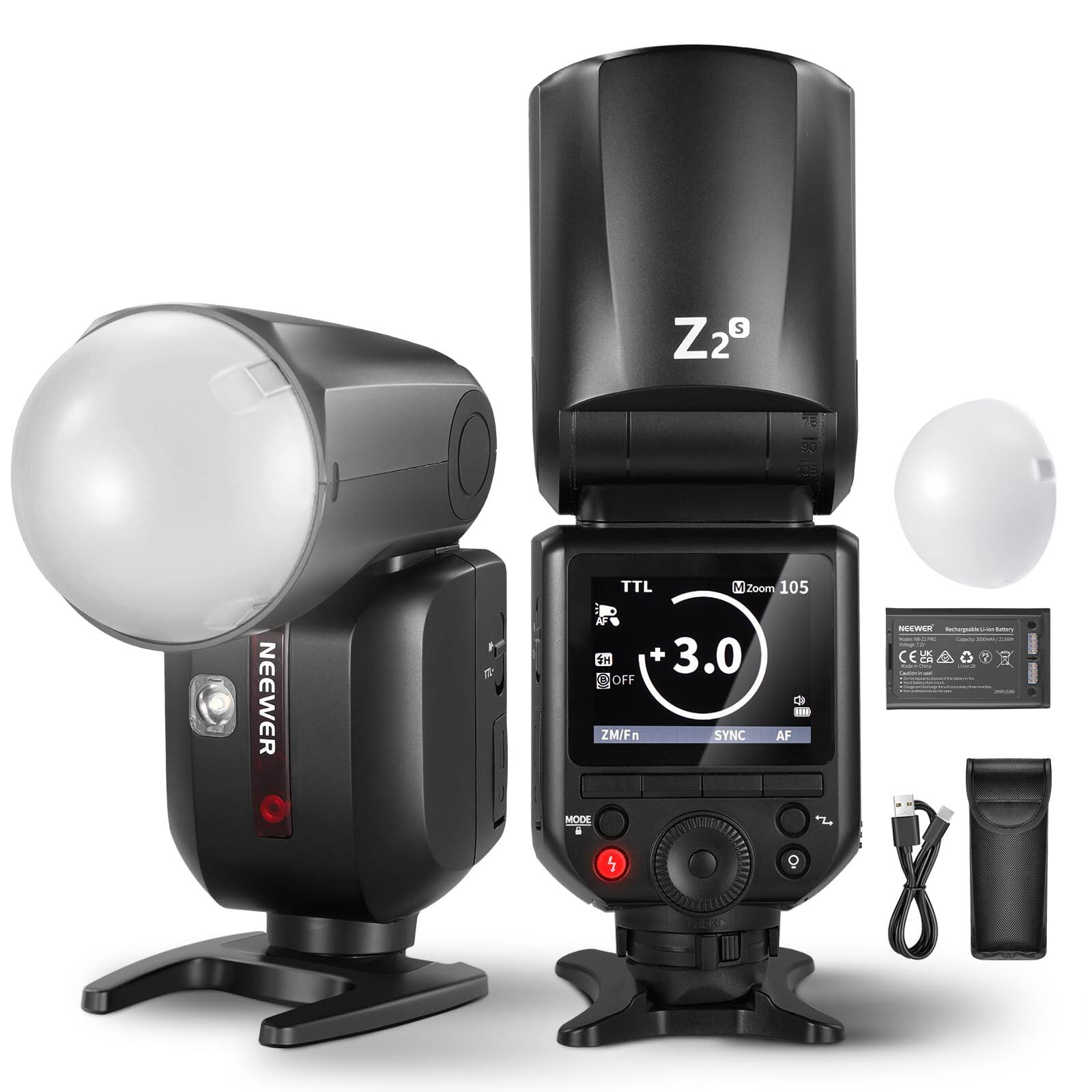 Neewer - Z2-S TTL Flash for Sony - 2.4G Wireless HSS Speedlite with 2 Modeling Lamps & Diffuser