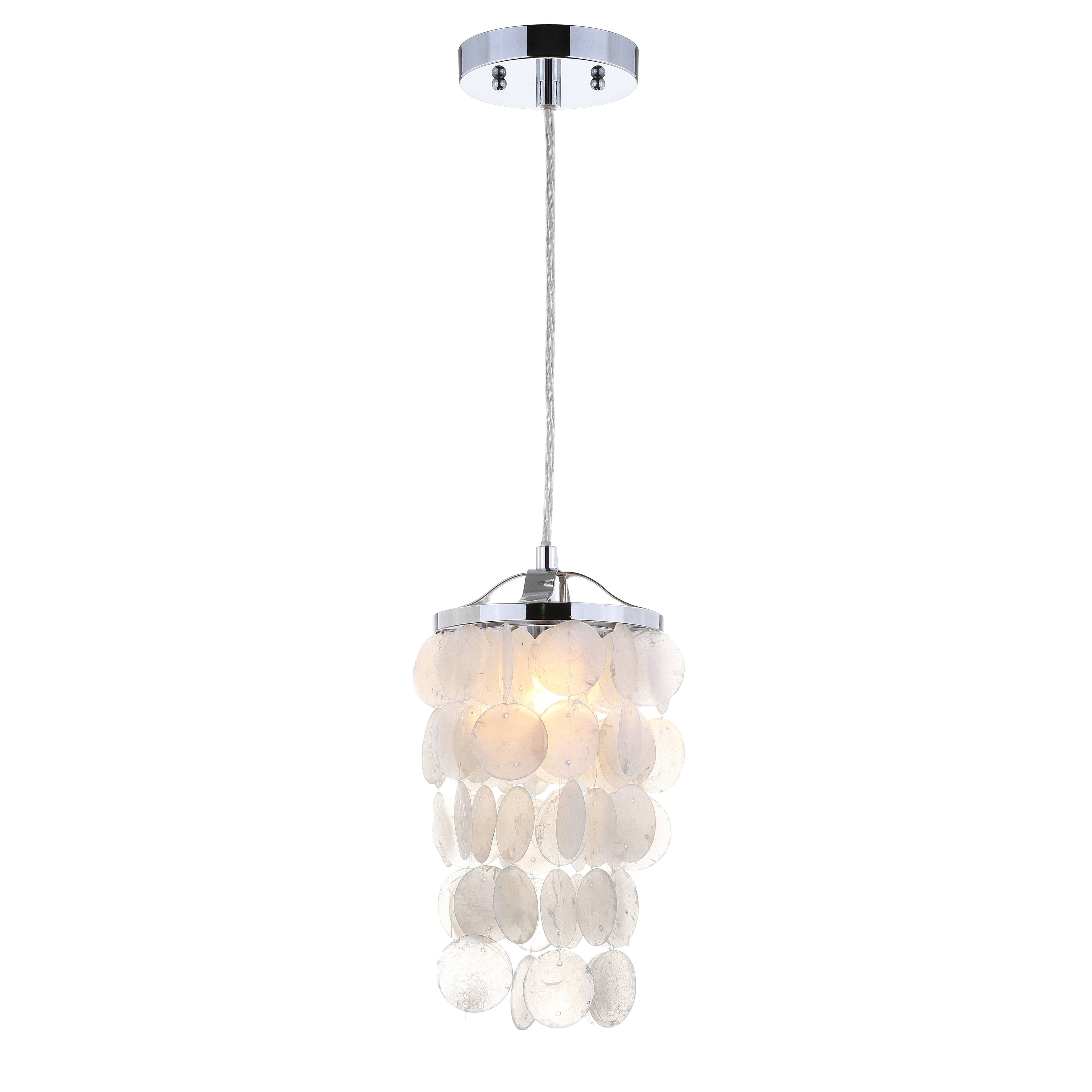 Front. Jonathan Y - Cayla 7" Seashell LED Pendant, White/Chrome - White.
