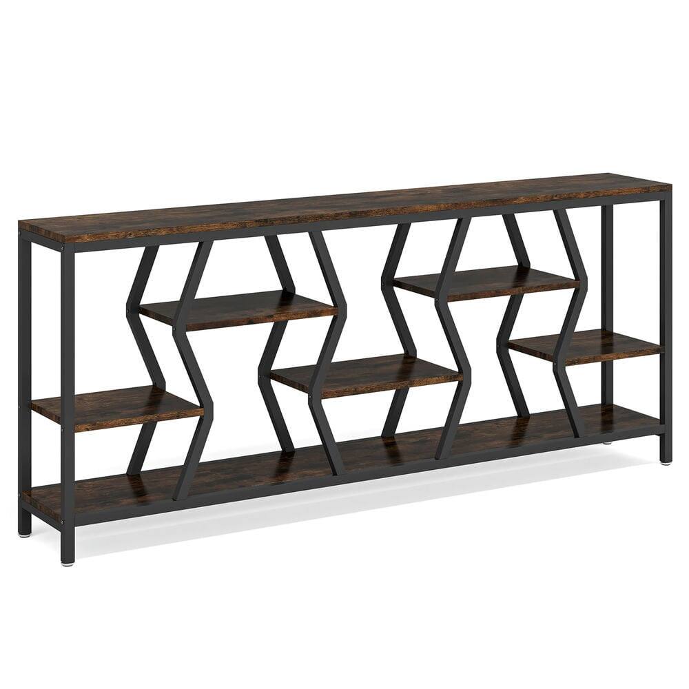 Left. Kadyn - Entryway Table, Console Sofa Table,70.9" Console Table Industrial Sofa Table with Storage Shelves - Brown.