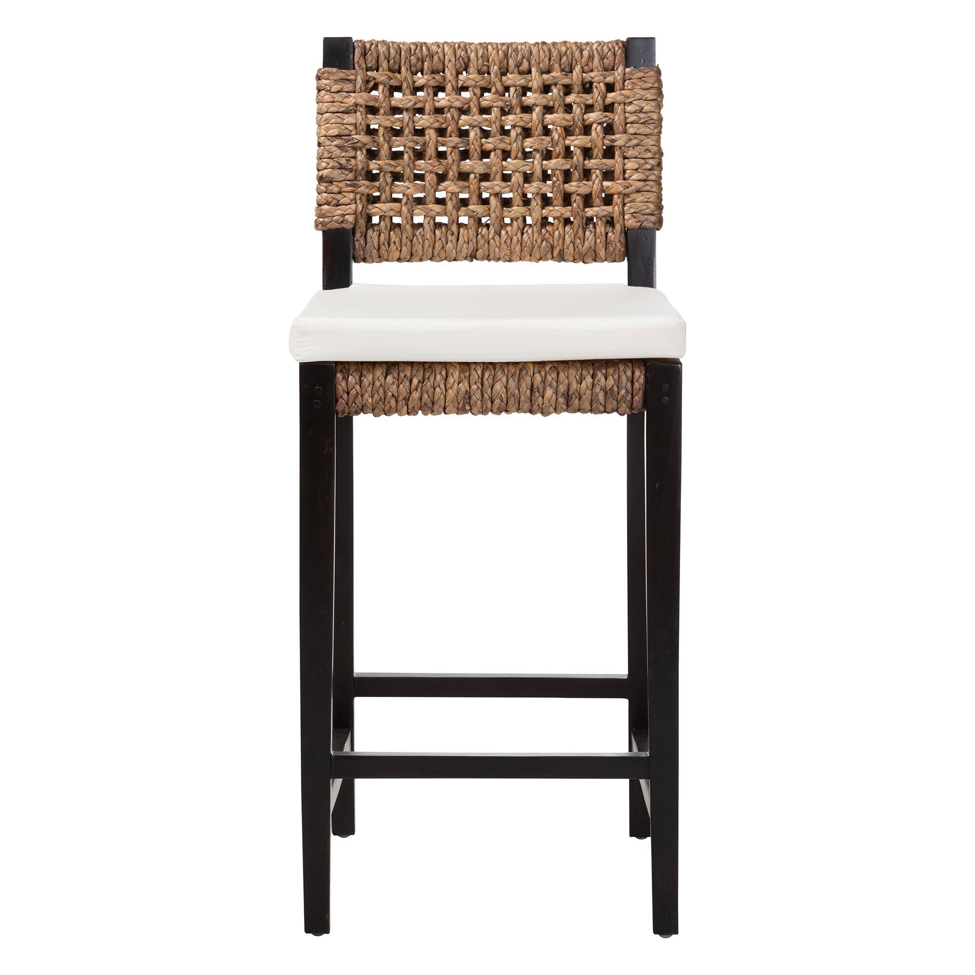 Angle. bali & pari - Alise Handwoven Seagrass Bar Stool with Mahogany Wood Frame, Dark Brown - Natural Brown/Dark Brown.
