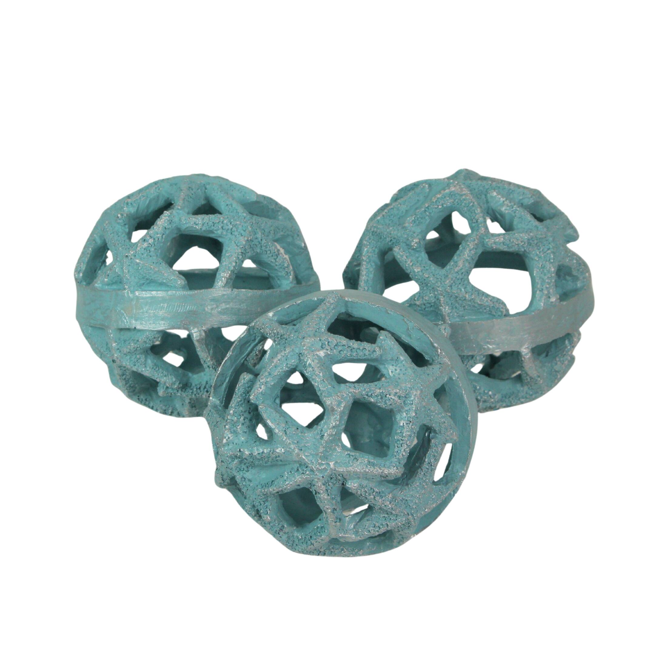 Alt View 1. Fancy That - Coastal Starfish Orbs Set of 3 - Beach-Inspired Home Accent for Centerpieces - Light Blue.