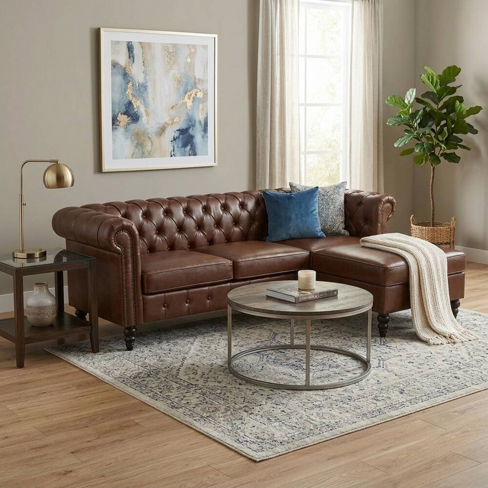 Left. Loheer - Loheer 85 Inch L-Shaped Sectional Sofa PU Leather Couch 4-Seater - Black.