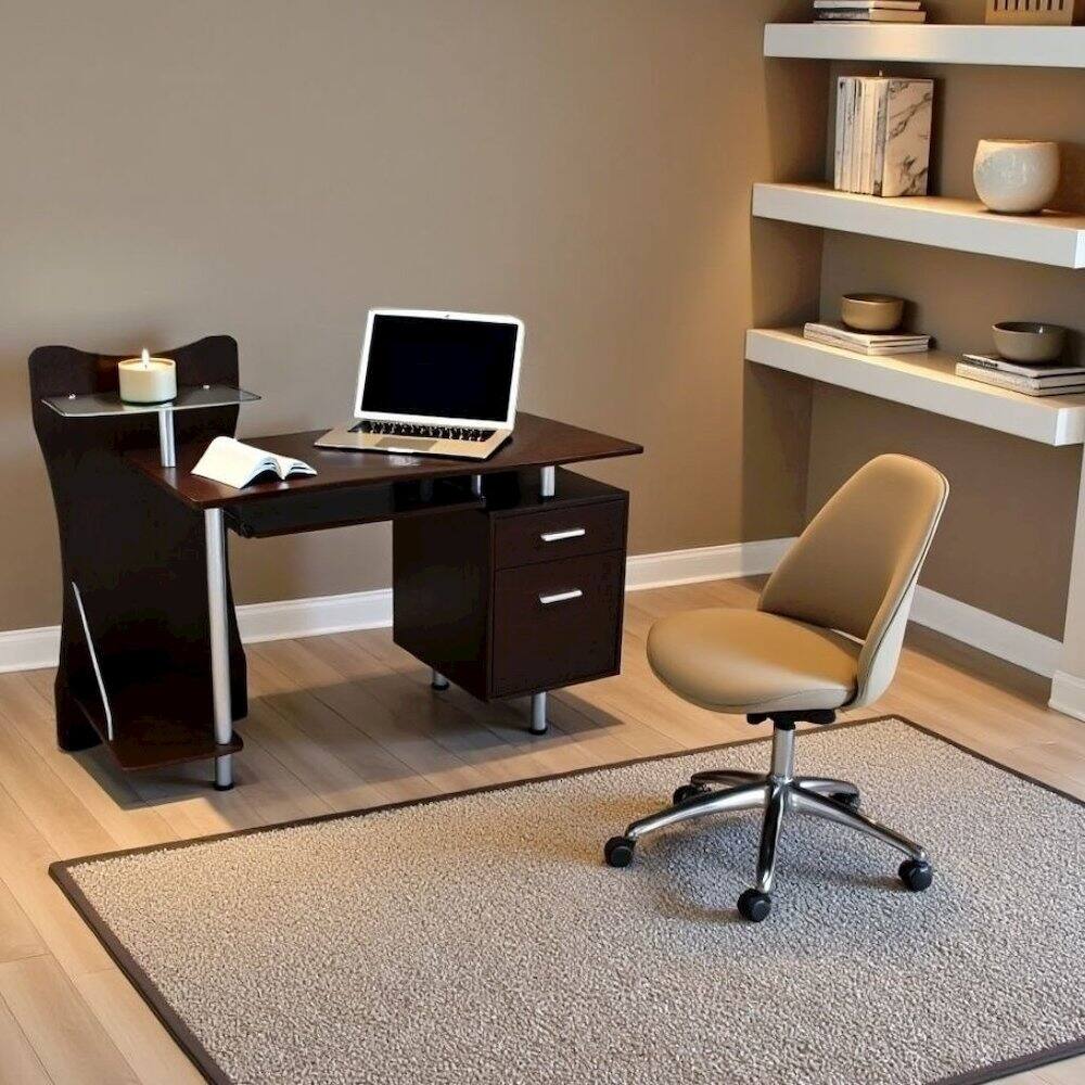 Alt View 4. FurniFact - Chocolate Brown Wood Desk With 2 Drawers - Brown.