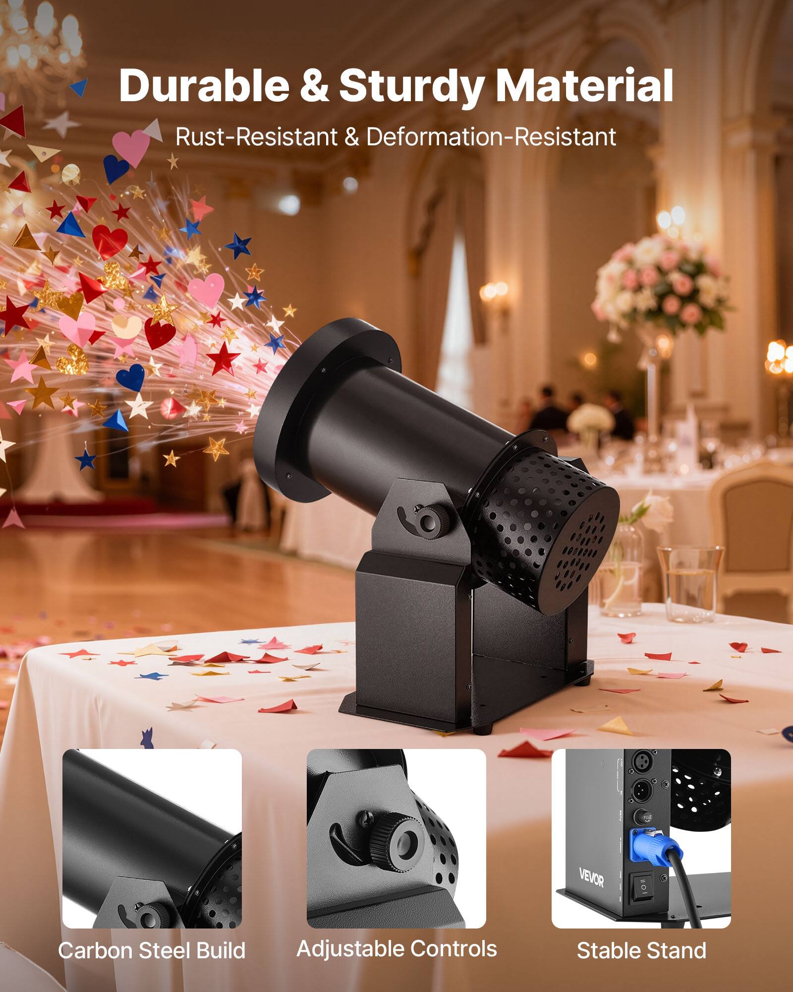 Durable & Sturdy Material  
Rust-Resistant & Deformation-Resistant

- VEVOR  
  Carbon Steel Build  
  Adjustable Controls  
  Stable Stand