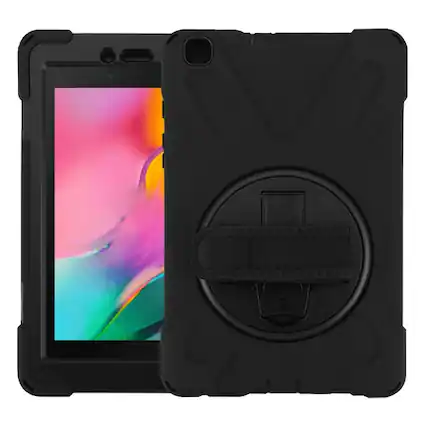 Front. Mybat - MyBat Rotatable Stand Protector Cover with Wristband for Samsung T290 Galaxy Tab A 8.0 (2019) / Black - Black.