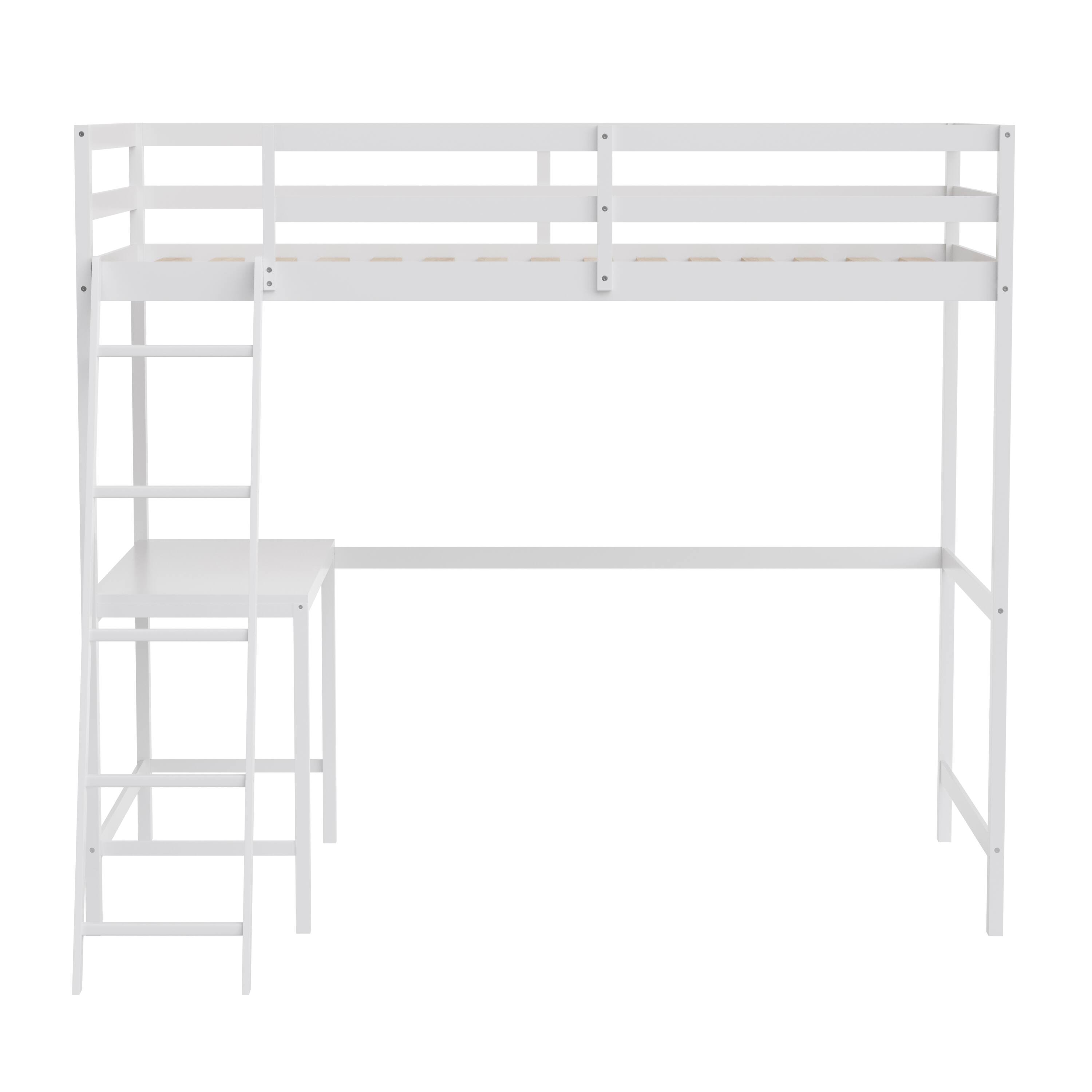 Alt View 9. Emma + Oliver - Wooden Loft Bed Frame with Integrated Desk and Ladder - White.