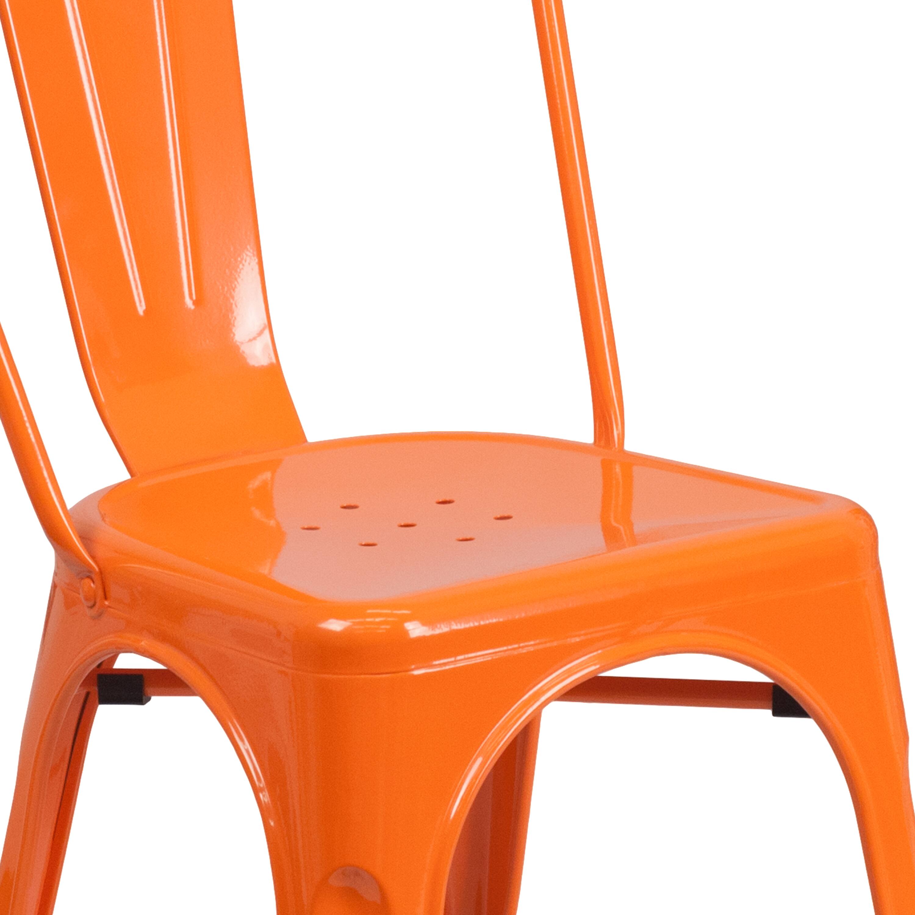 Alt View 9. Emma + Oliver - Commercial Grade Colorful Metal Indoor-Outdoor Stackable Dining Chair - Orange.