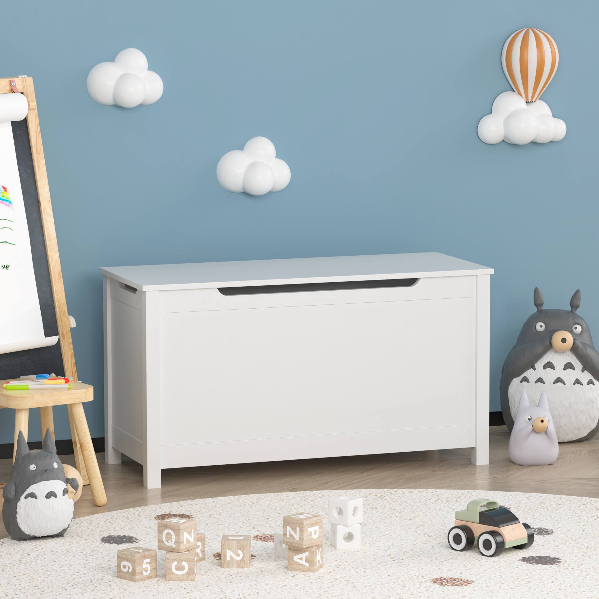 Back. GOODSILO - Kids' Toy Box: Large Wooden Storage Chest with Safety Lid for Playroom Organization - White.