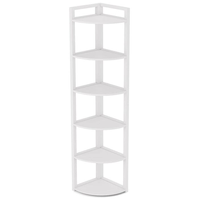 Alt View 3. Tribesigns - Corner Bookshelf with Metal Frame, Storage Shelves and Space-Saving Design for Living Room and Bedroom - White.