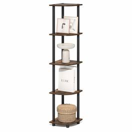 Furinno - TURN-N-TUBE 5 Tier Corner Shelf, Corner Bookshelf, Display Shelf for Living Room, Bedroom - Amber Oak/Black