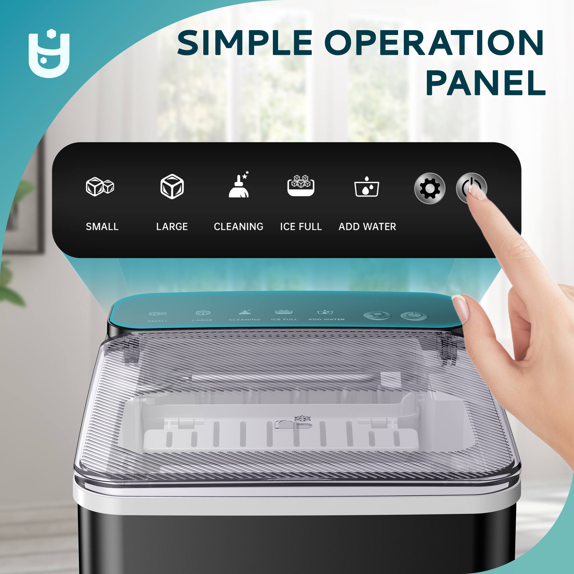 SIMPLE OPERATION PANEL

- SMALL
- LARGE
- CLEANING
- ICE FULL
- ADD WATER