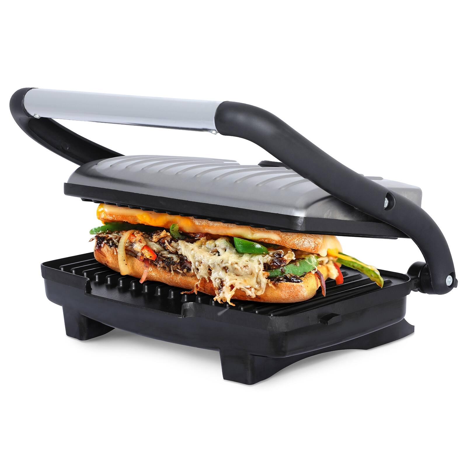 Alt View 4. Brentwood - Brentwood Select TS-611 Compact Non-Stick Panini Grill & Sandwich Maker - Silver.