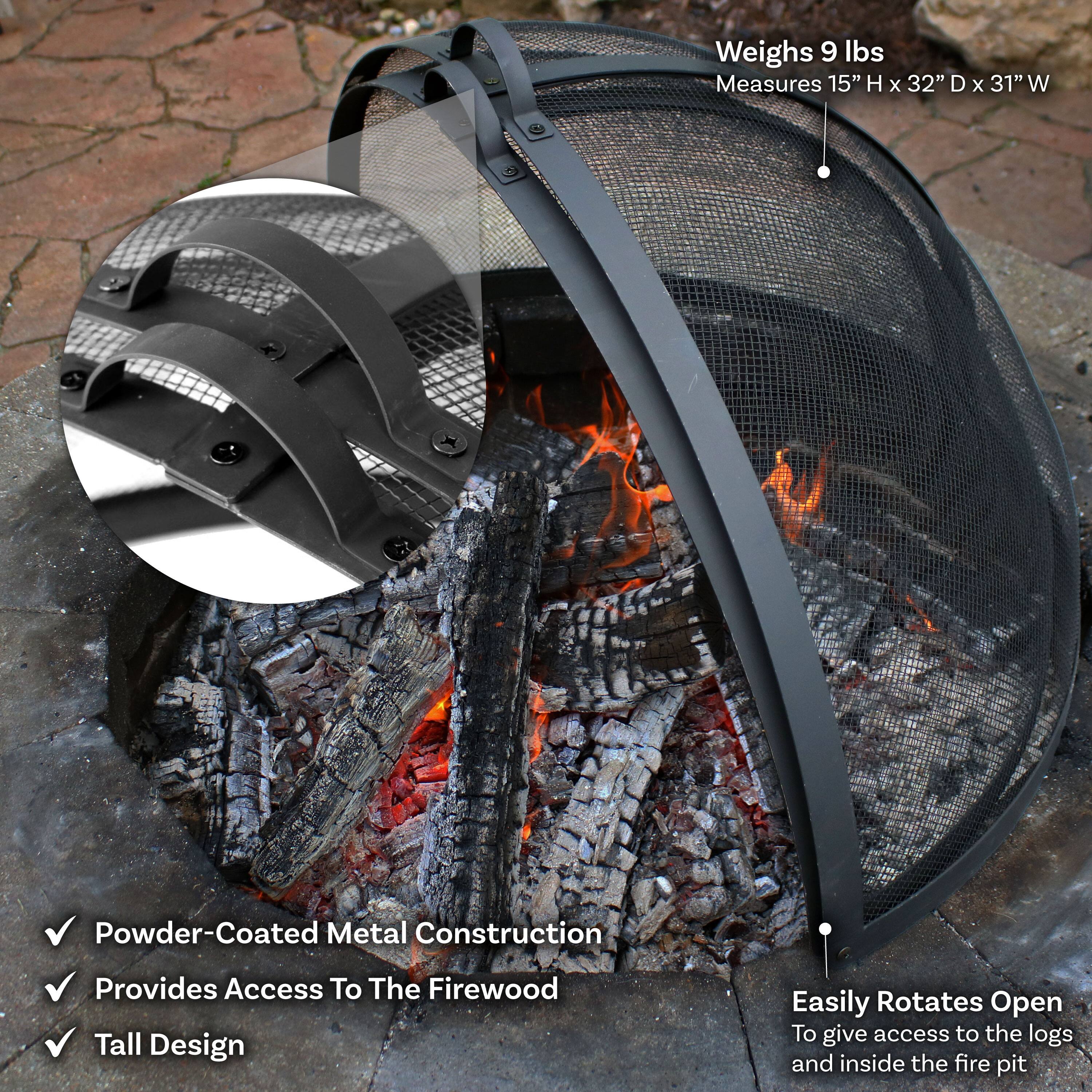 - Weighs 9 lbs
- Measures 15" H x 32" D x 31" W

- Powder-Coated Metal Construction
- Provides Access To The Firewood
- Tall Design

- Easily Rotates Open
- To give access to the logs and inside the fire pit