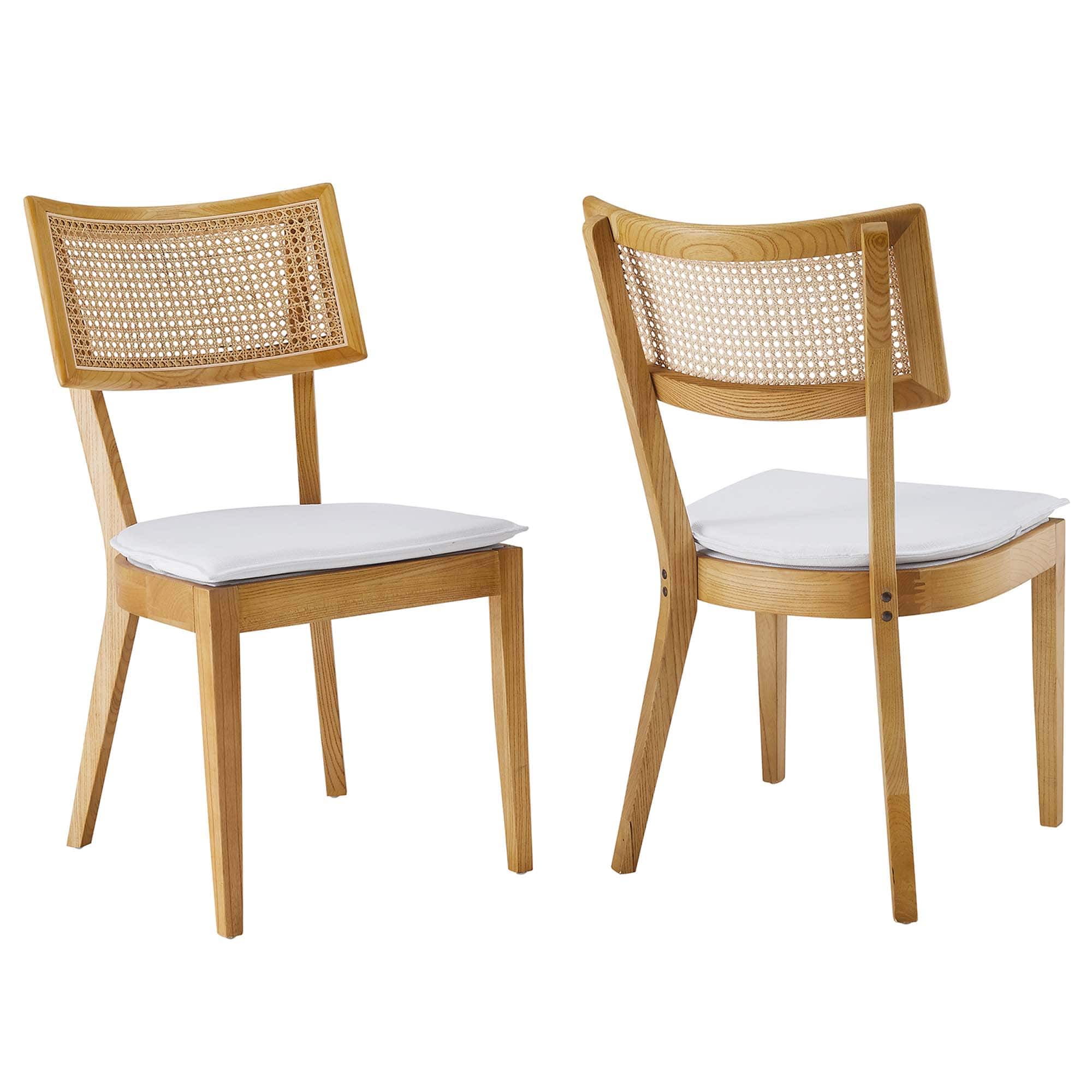Caledonia Fabric Upholstered Wood Dining Chair Set of 2 by Modway - White