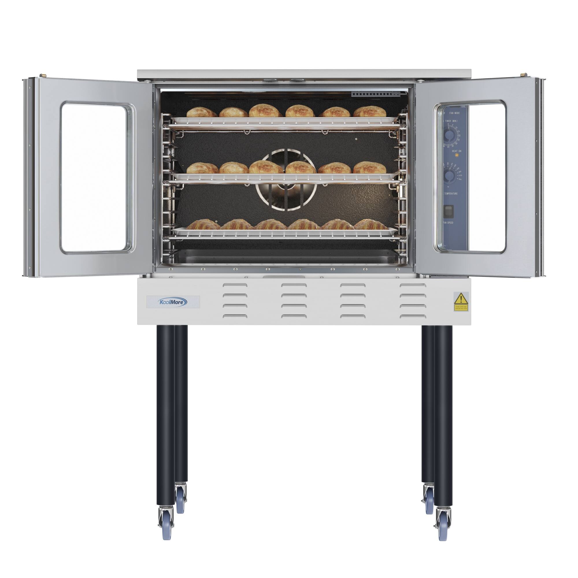 Left. Koolmore - 38 in. Full Size Single Deck Commercial LP Convection Oven 54,000 BTU with Casters (KM-CCO54-LPC) - Stainless Steel.