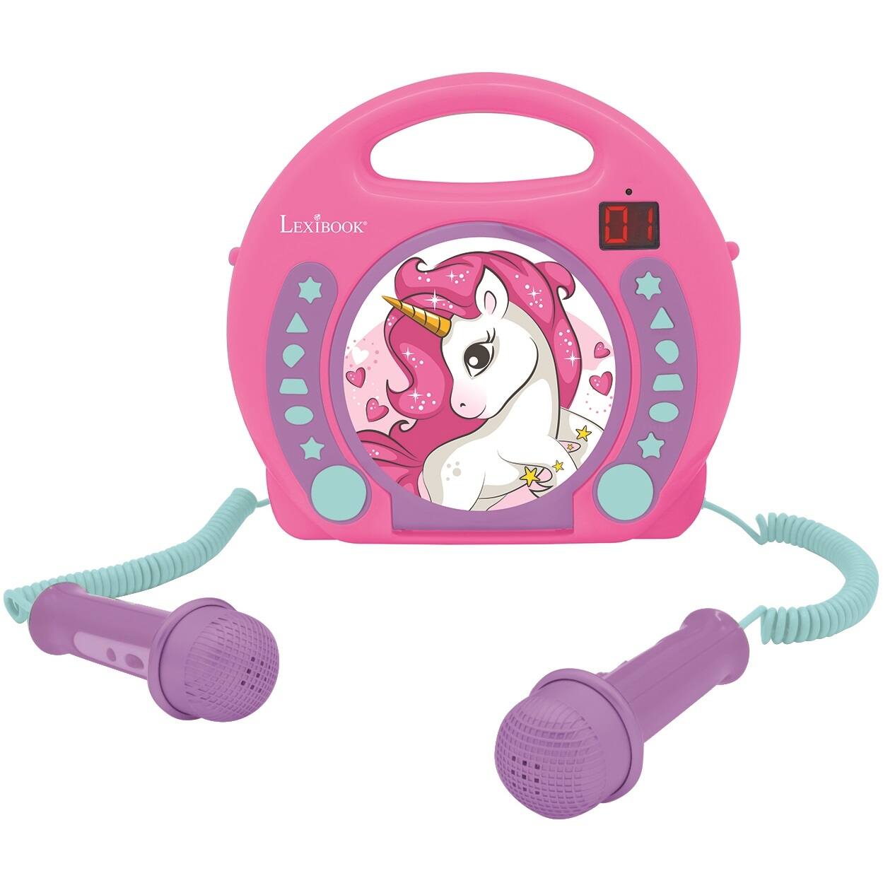 Alt View 3. Lexibook - Unicorn Portable CD Player with 2 Sing Along Microphones.