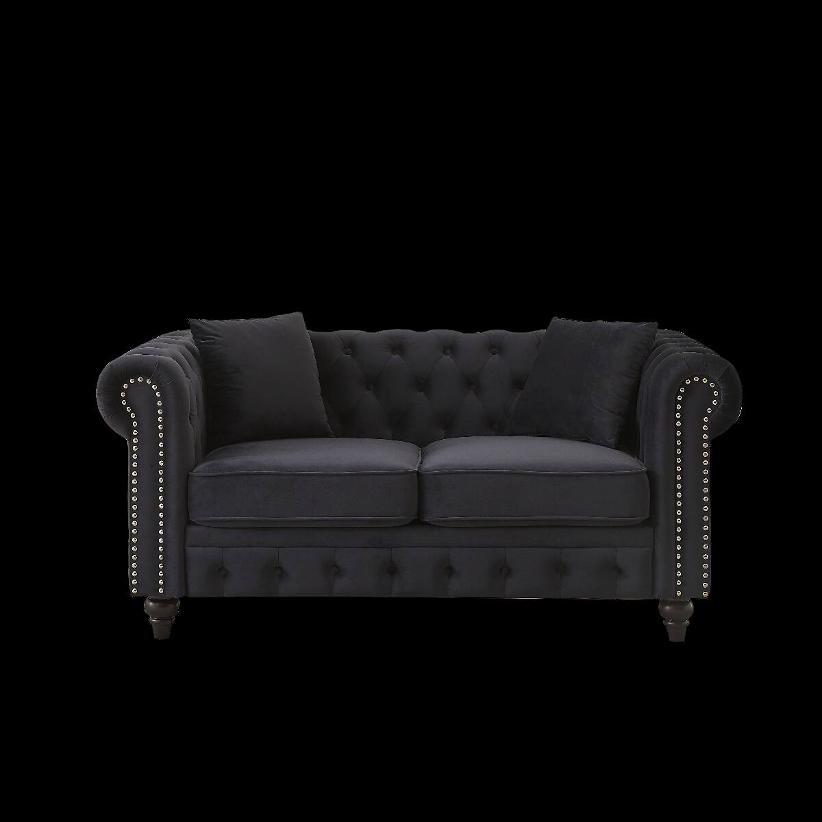 Alt View 7. Ropilly - Ropilly Black Velvet Chesterfield Sofa, Button Tufted 2 Seat Living Room Sofa with Pillows - Black.